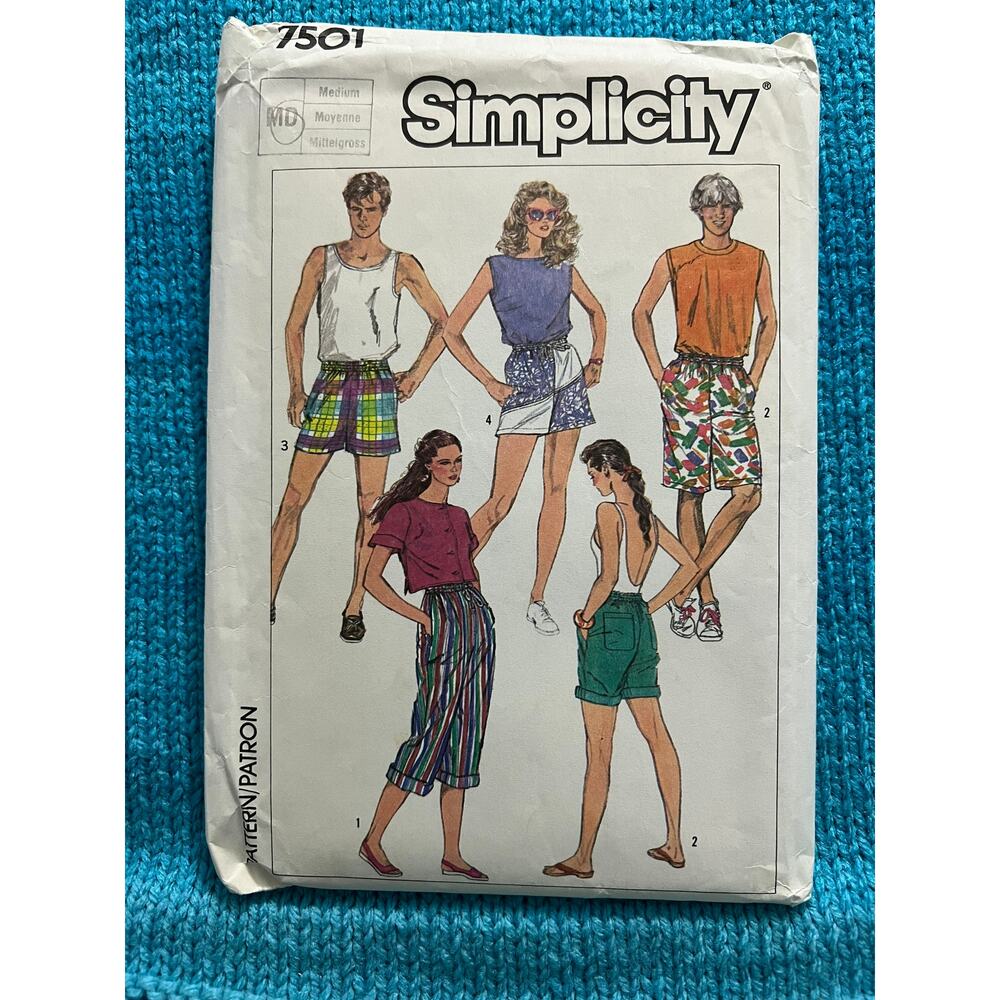 Simplicity 7501 Sewing pattern unisex shorts pants 1980s size medium